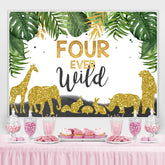 Lofaris Four Ever Wild Animals Green Leaves Birthday Backdrop for Boys